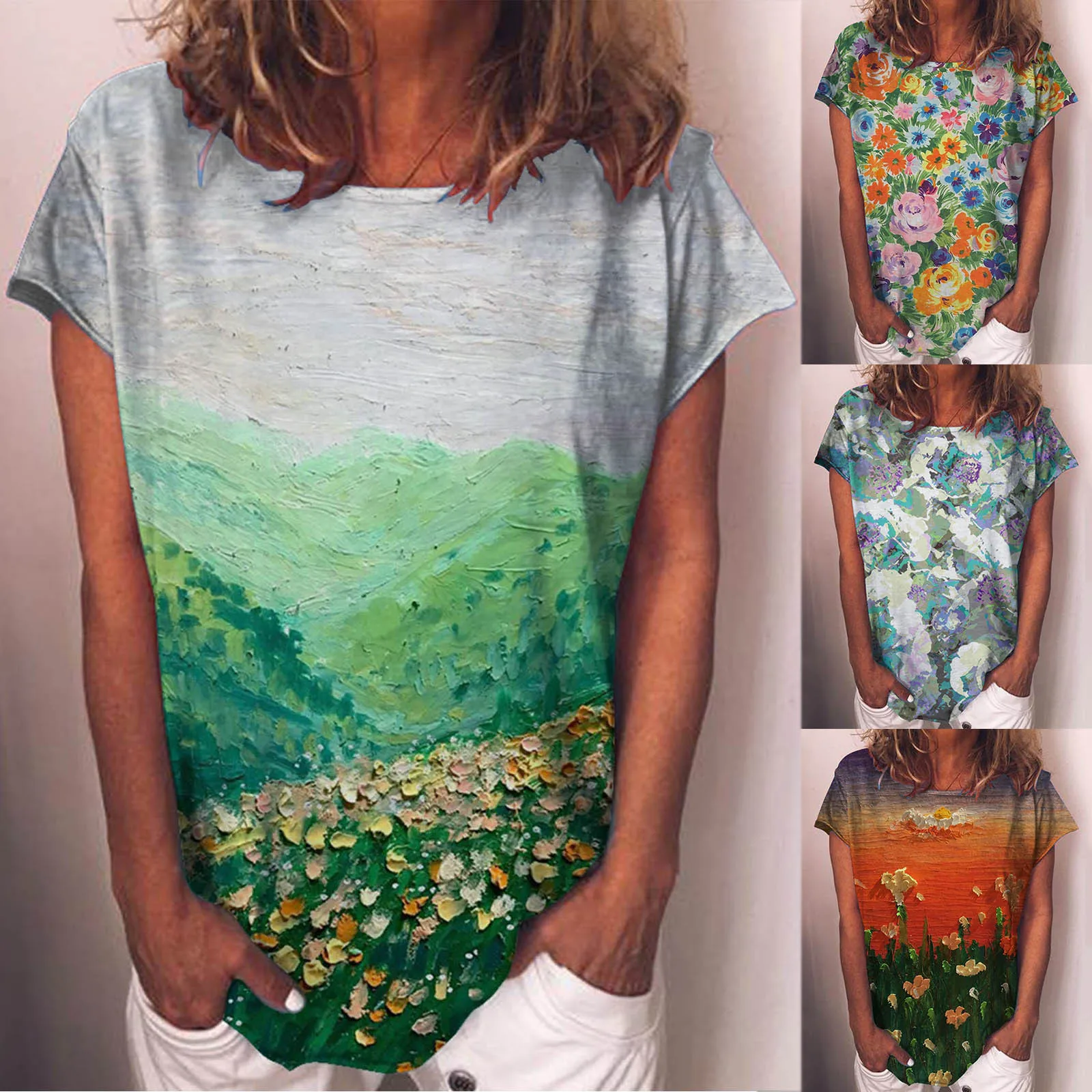 

Женские топы с коротким рукавом и круглым вырезом, футболки с 3D-принтом в виде пейзажа 90-х годов, женские футболки в эстетическом стиле, улич...