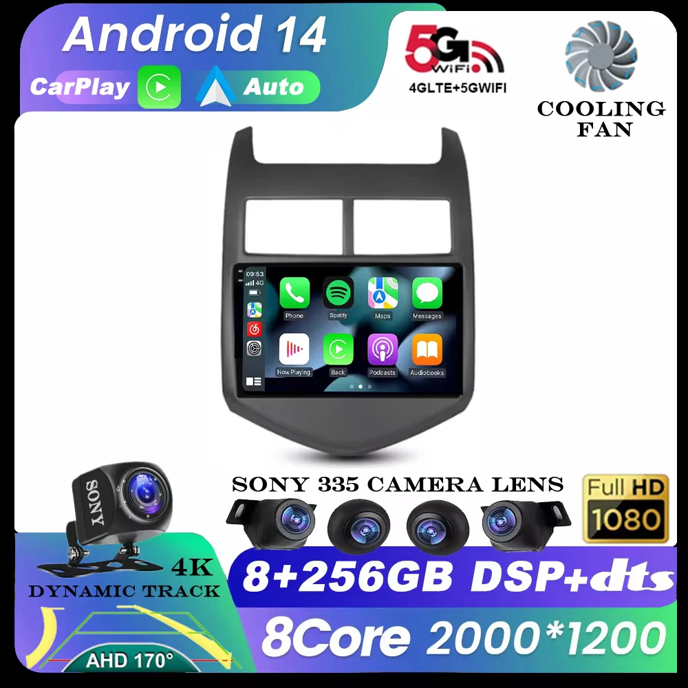 Автомагнитола 2 din на Android 14 для Chevrolet Aveo Sonic T300 2011-2015 мультимедийный проигрыватель