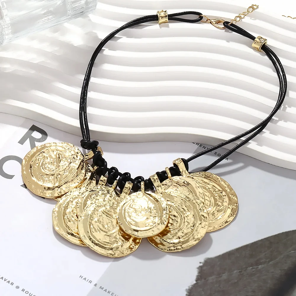 ZAA круглые металлические подвески ожерелья для женщин кожаные веревки цепи