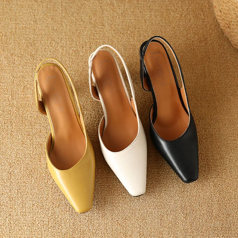 Women Slingbacks Sandals New 2023 Summer Fashion High Heeled Sandals Yellow Black Beige Lady Pointed Toe Party Shoes