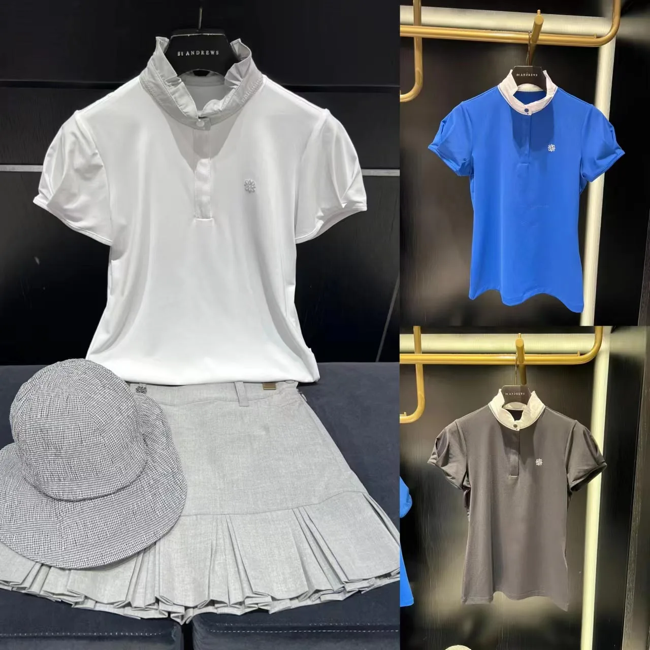 

Women Golf T-shirt for Summer New Korean Short Sleeve Shirt Black Golf Jersey Korean Ladies Golf Wear White Golf Collar T-shirt