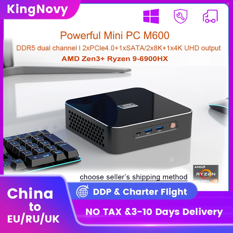 

M600 AMD Rzyen 9 6900HX Mini PC Gamer Radeon 680M 2xPCIe4.0 Max 4TB 2xDDR5 Max 64GB Dual 2.5G LAN Gaming Computer WiFi6 BT5.2