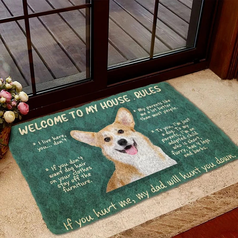 

Please Remember Corgi House Rules Doormat Decor Print Carpet Soft Flannel Non-Slip Doormat for Bedroom Porch Drop Shipping