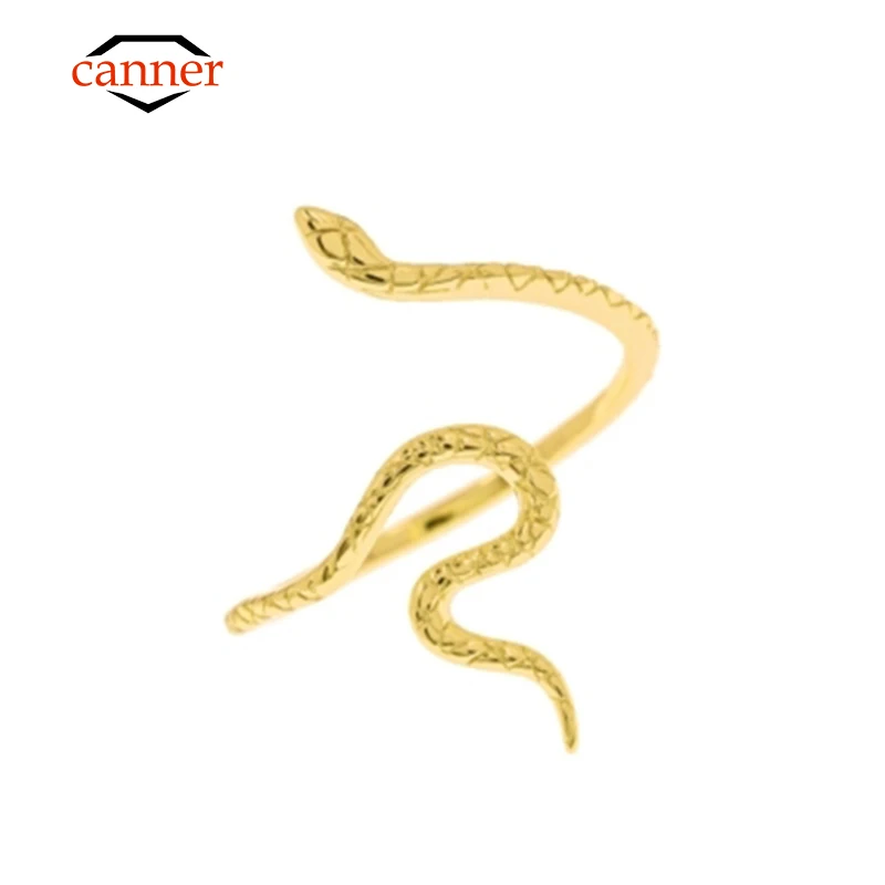 

CANNER Simple 925 Sterling Silver 18k Gold Glossy Snake Adjustable Open Rings for Women Wedding Fine Jewelry Gifts Anillos Bague