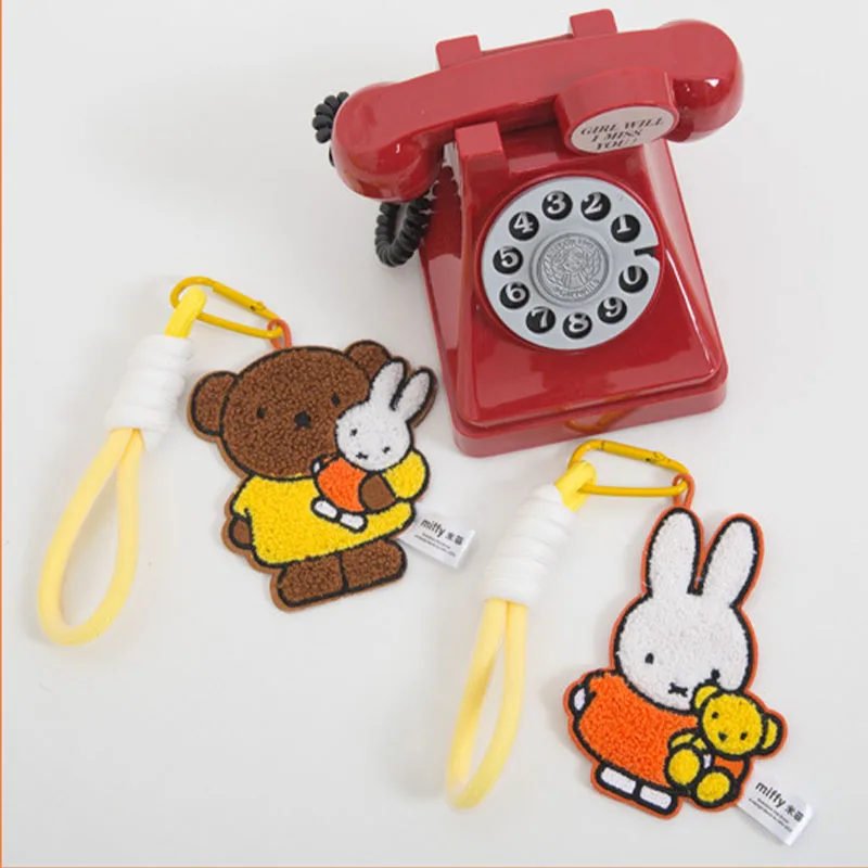 

Miffys Kawaii Student Bag Pendant Embroidered Cute Cartoon Bear Rabbit Car Key Chain Mobile Phone Chain New Key Chain