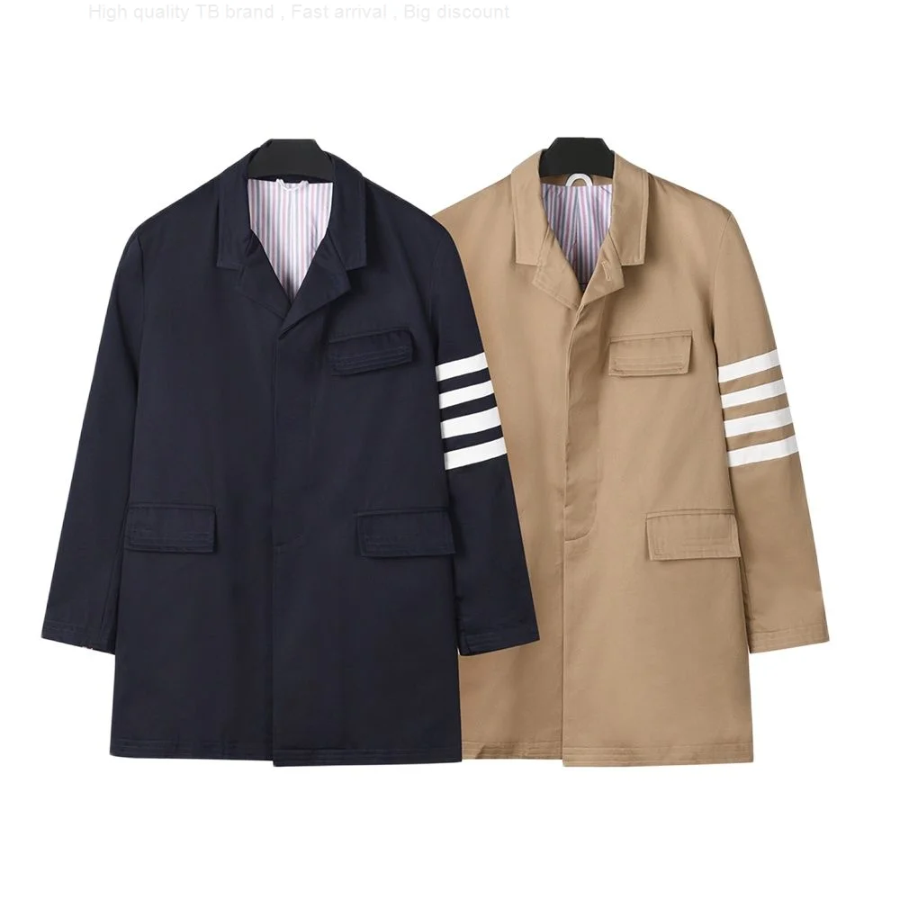 

men's TB BROWIN thom new autumn winter coat extension Korean version casual long four bars striped windbreaker back split