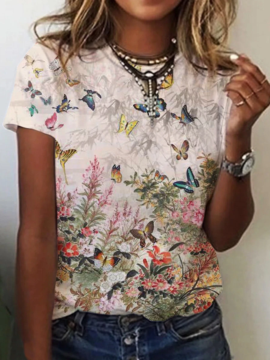 

Women's casual tempered short-sleeved t-shirt, women's printed t-shirt