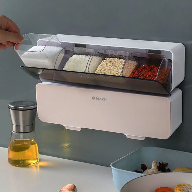 

Kitchen Wall Mounted Seasoning Box Salt Pepper Spice Rack Standard Kitchen Bowl Fixture Set Spice Box Organizer