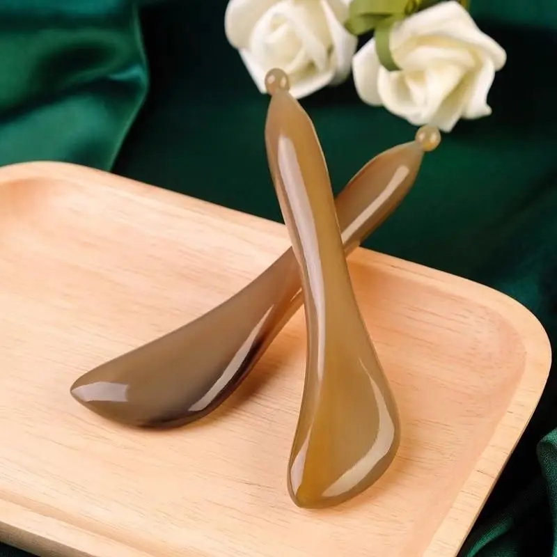 Натуральный OX Horn Gua Sha Board &amp Массаж подтяжка лица Stick Набор для глаз красоты спины