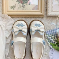 kawaii japanese style women lolita shoes fashion patchwork bow hook loop girls mary janes fashion 2022 spring female sandals