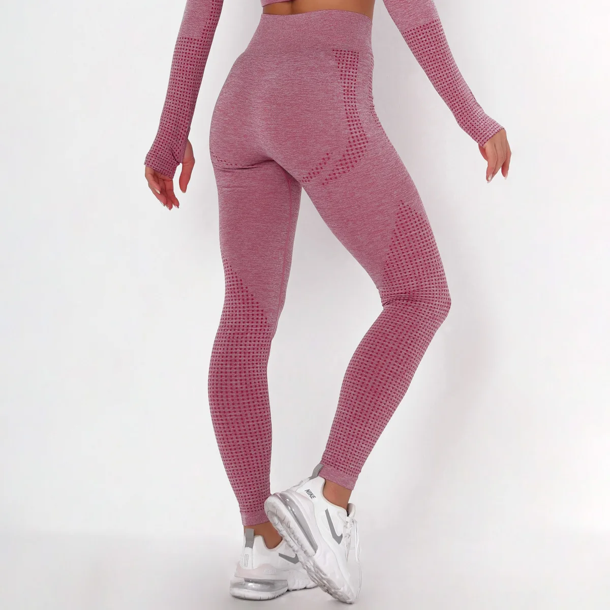 New internet celebrity seamless jacquard dot sports fitness pants yoga suit high waist and hip lifting tight yoga pants leggings