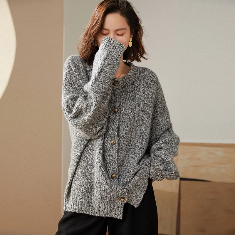 New 100% Pure Cashmere Cardigan Women Sweater O-Neck Knitted 2022 Fall Winter Clothes Female Thicken Casual Single Breasted Tops