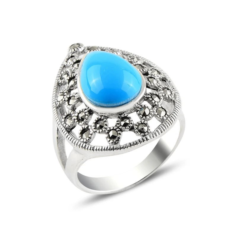 

Silver 925 Sterling Turquoise & Marcasite Ring