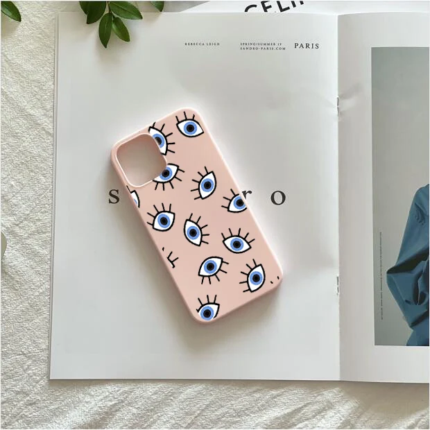 Lucky Eye Blue Evil Eye Print Phone Case For iPhone 14 13 12 11 Pro Max X XS XR SE 7 8 Plus Funda Silicone Cover Pink Color Bags images - 6