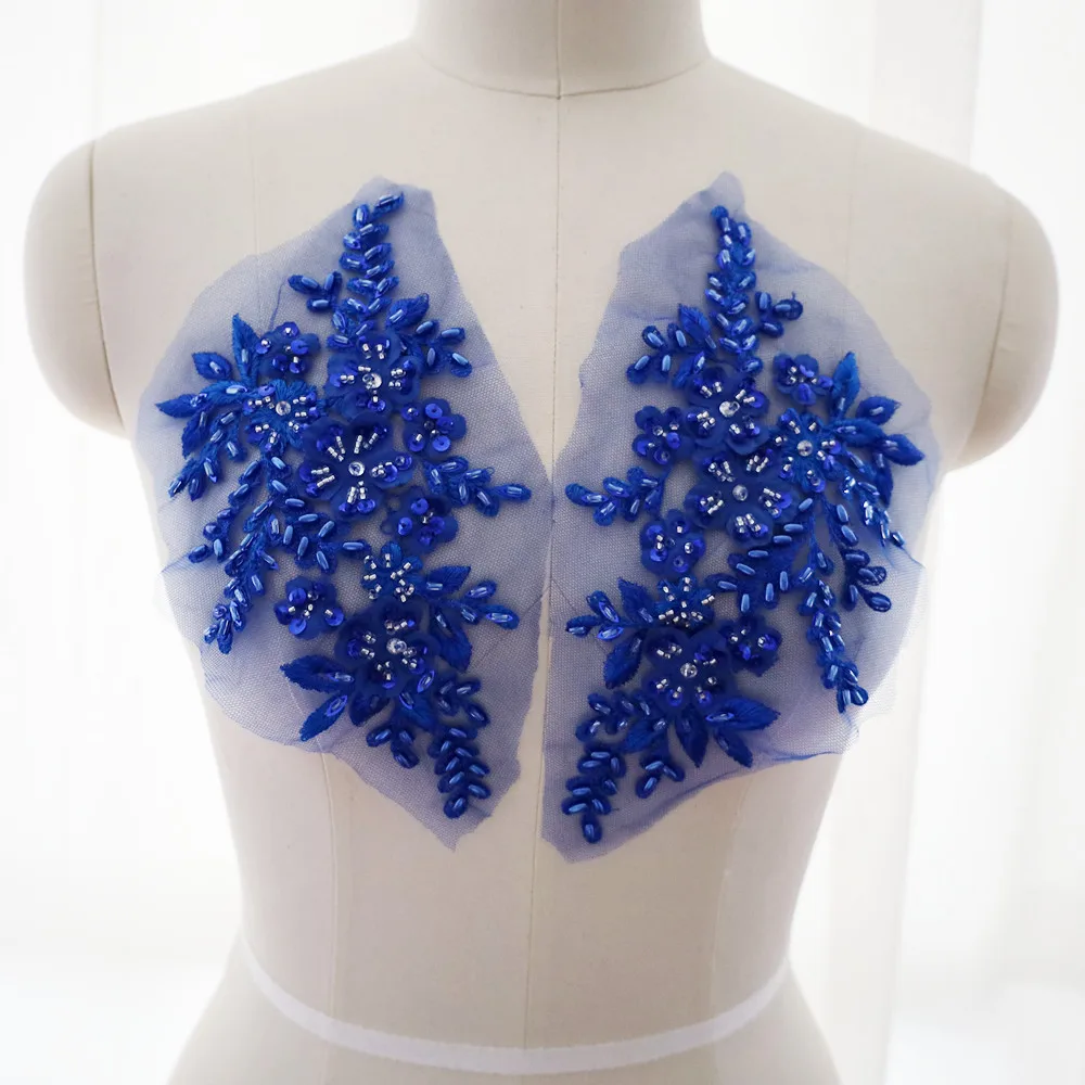 

2 шт., блестящие синие Бусины с 3D цветочной аппликацией