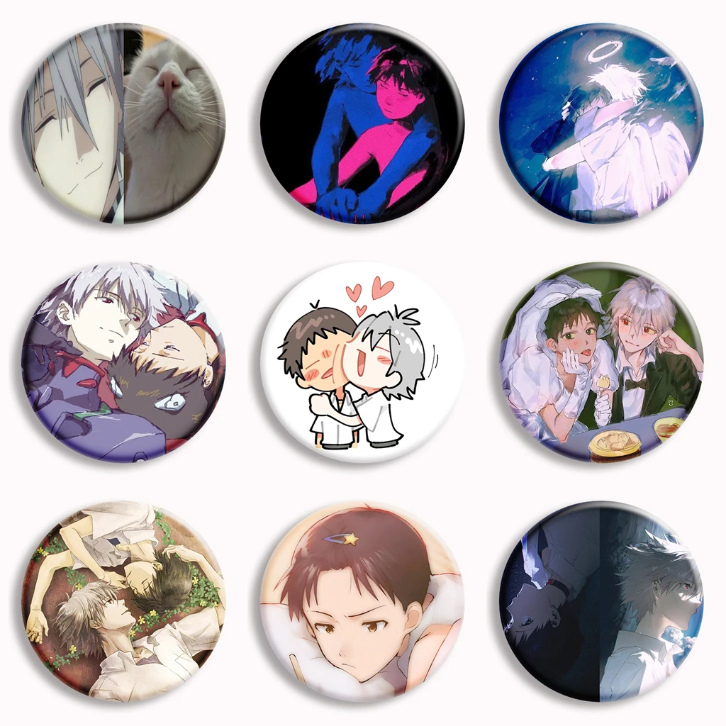 Фото Аниме Kaworu Nagisa x Ikari Shinji Fanart, мягкая кнопка, булавка из ЭВА, персонаж мультфильма, брошь, значок, сумка, декор, фанаты, друзья, подарки №1