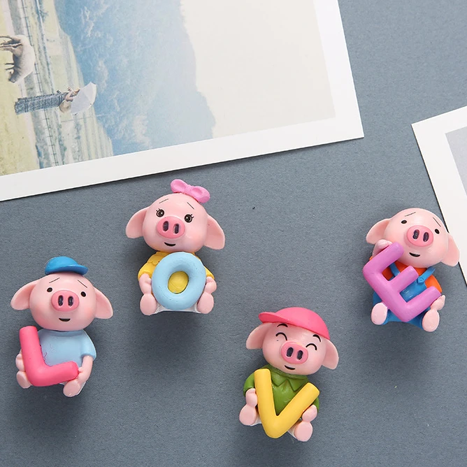 

4 Pieces Kawaii Pigs Fridge Magnets Creative 3D LOVE Pig Magnetic Stickers for Photo Wall Message Board Magnets Sweet Presents