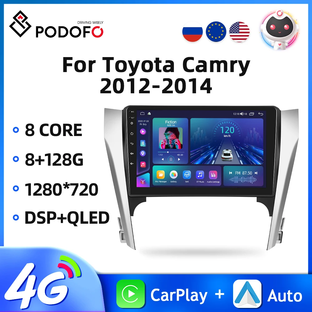 

Автомагнитола Podofo, 2DIN, Android 11, 10,1 дюйма, GPS-навигация, для Toyota Camry 2012-2014