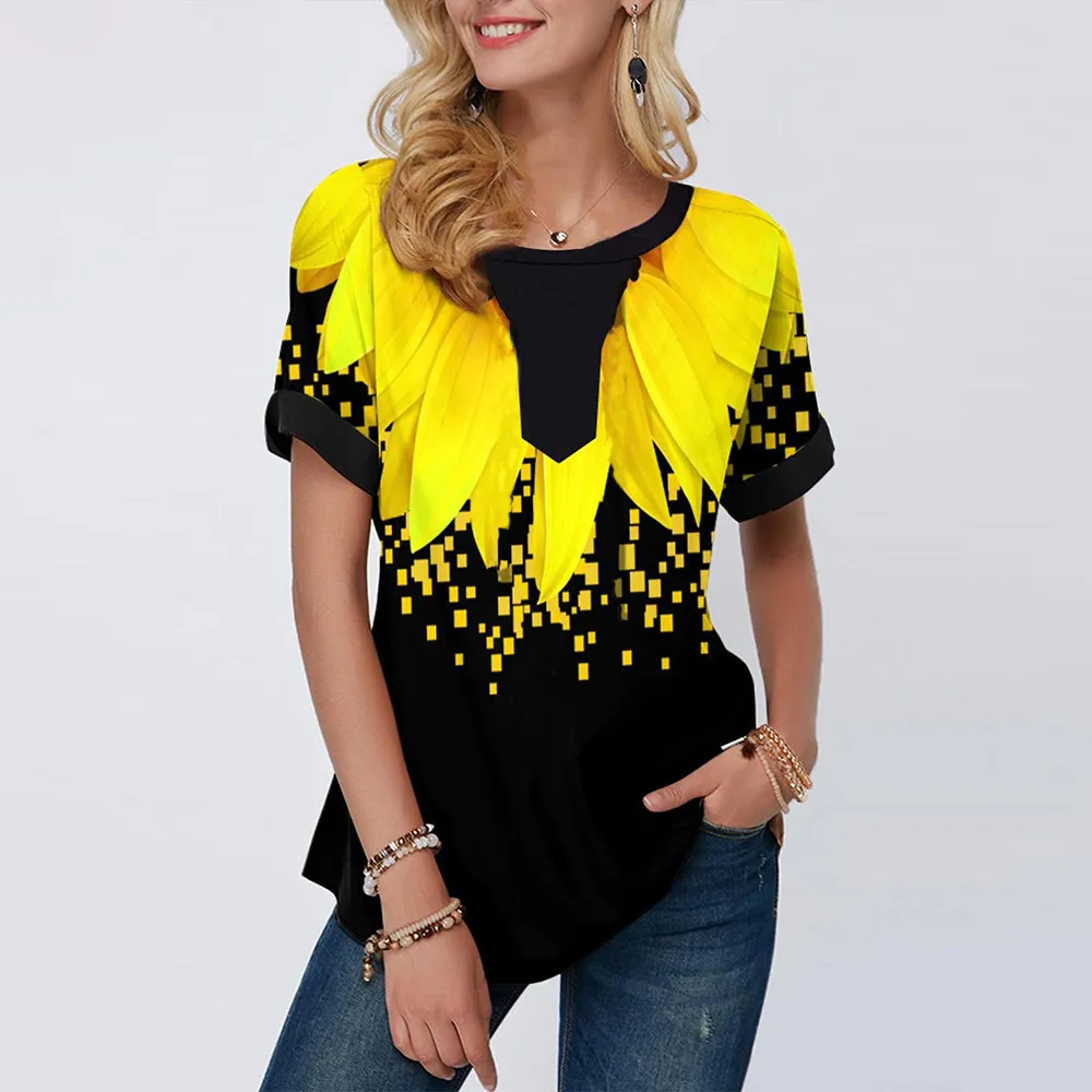 

Women's T-shirts Summer Fashion Funny 3D Floral Print T Shirt Casual Short Sleeve Tee O-neck Oversized Female Clothing XXS-6XL
