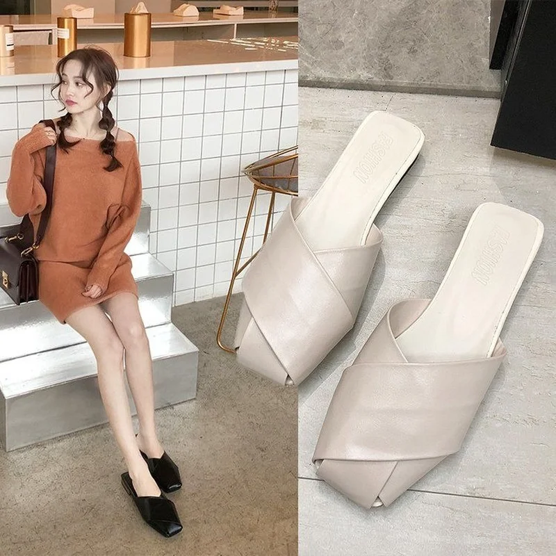 Slipper Women's Mules Low Heel Comfortable Sandals Shoes for Women Designer Fashion Slippers Luxury Flat Summer New 2023 Leather