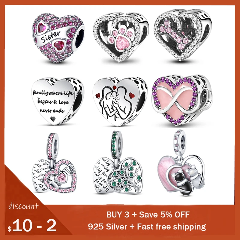 

2021 New Style 925 Sterling Silver Heart Shaped Pendant Beads For Original Pandora Bracelet Necklace DIY Jewelry Women