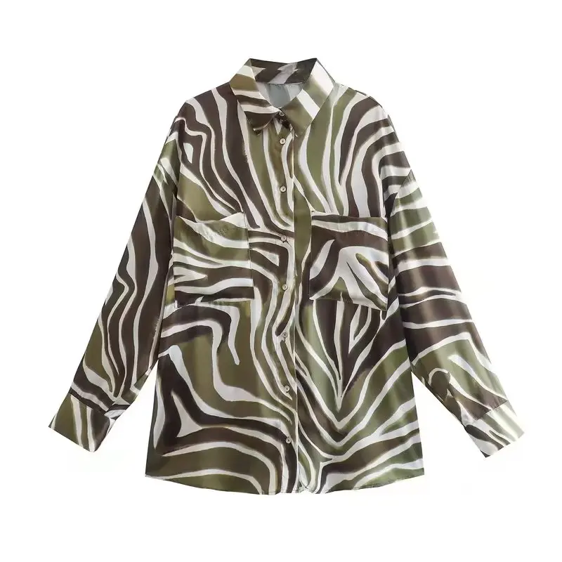 

WXWT 2022 Women Animal Print Shirt Long Sleeve Single Breasted Blouse Female Loose Casual Tops XX8760