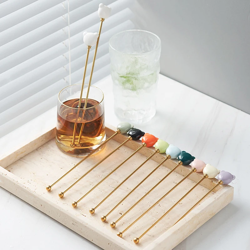 Керамическая Кухонная Мешалка С Медвежьей Головой Карамельного Цвета Длинная