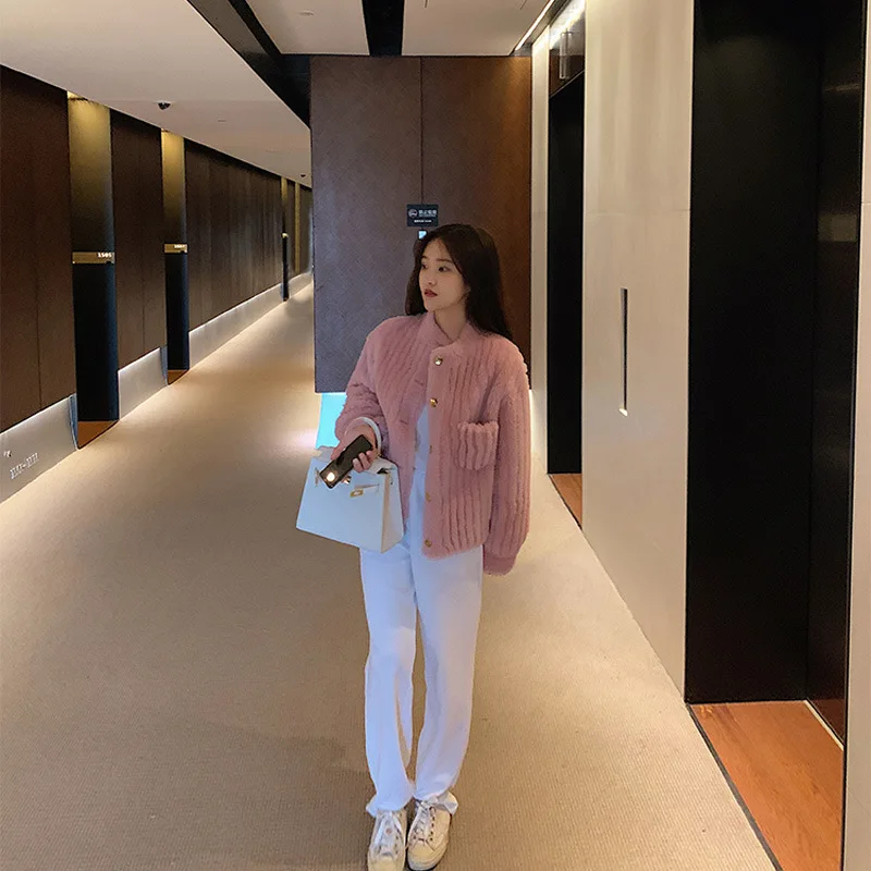 2022 Autumn Winter New Cashmere Women's Coat Short Fashion Warm Coat Lamb Fur