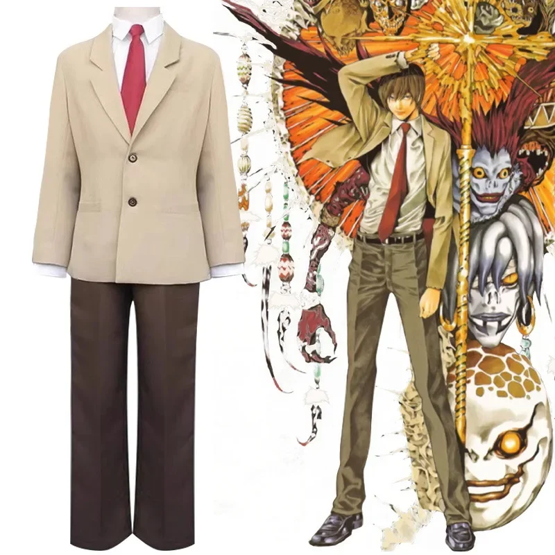 Аниме Death Cos Note Yagami Light Косплей Костюм Perruque Café Document Uniformes Scolaires Ensemble Complete Halloween