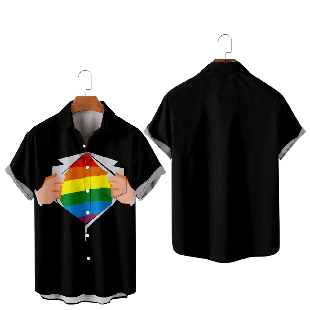 

Pride LGBT Love Lesbian Rainbow Design Print Short Sleeve Pocket Shirts LGBT Print Shirts Men and Women Shirts