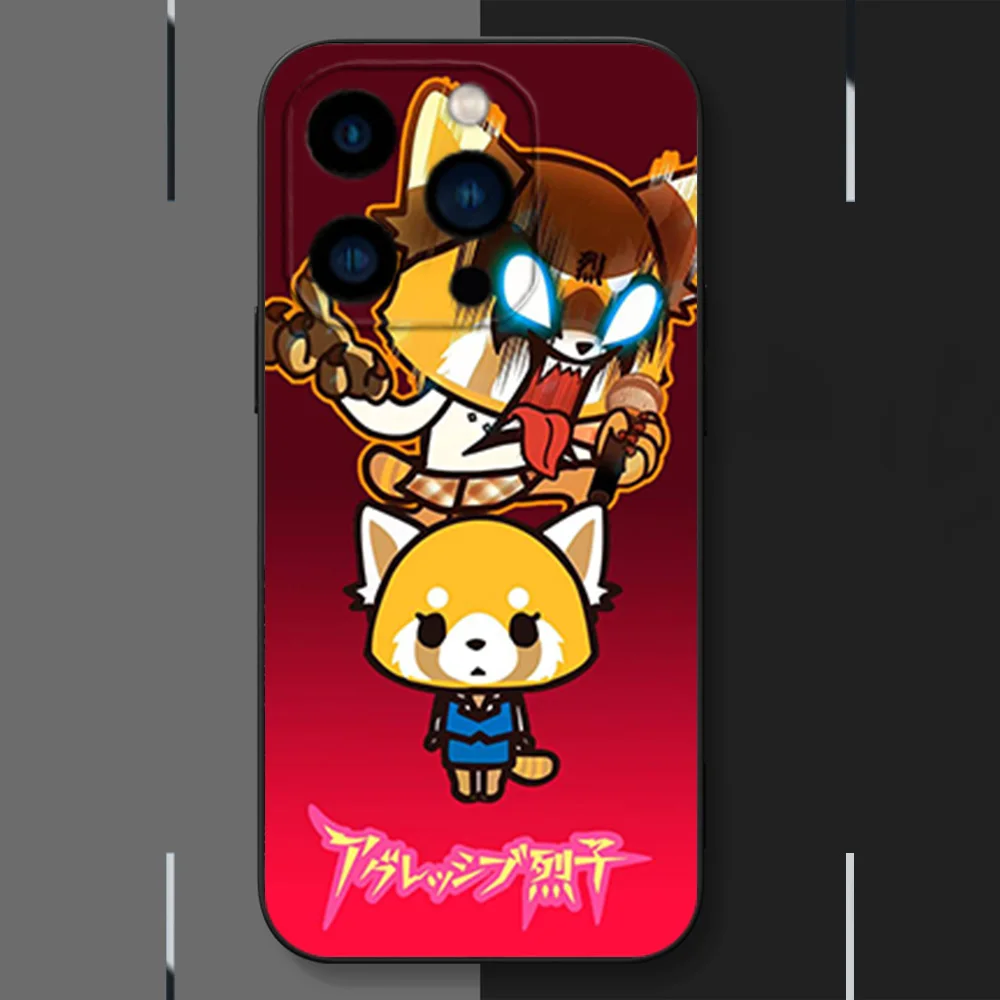 MINISO Cute Aggretsuko Phone Case for iPhone 12 11 13 14 15 16 Max Pro Plus Black Soft Silicone Cover