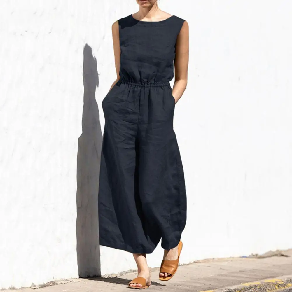 

Easy to Match Round Necks Casual Sleeveless Wide Leg Summer Romper Clothing