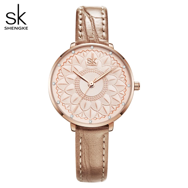 SINOBI Fashion Leather Strap Women Watches Sunflower Face Woman's Quartz Wristwatches Original Ladies Elegant Clock Reloj Muje enlarge
