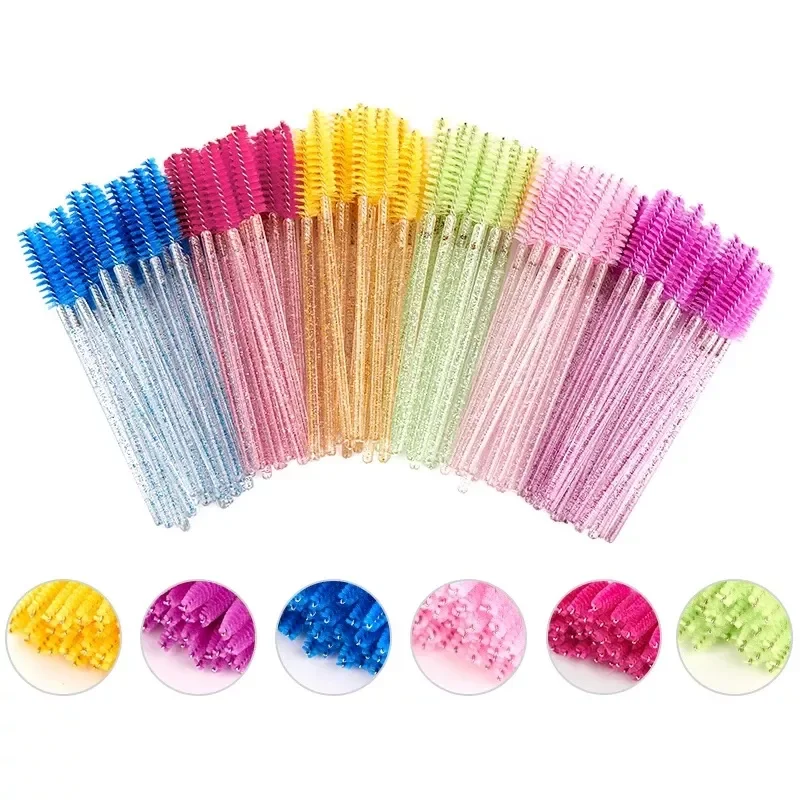

Good Quality Disposable 50/5Pcs/Pack Crystal Eyelash Makeup Brush Diamond Handle Mascara Wands Eyelash Extension Makeup Tool Hot