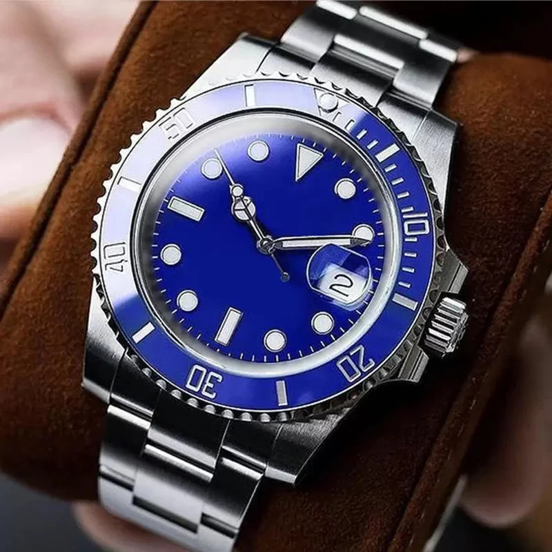 

Luxury Mens Watch Blue Dial Ceramic Bezel Sapphire Glass Waterproof Automatic Mechanical Movement Stainless Steel Men Wristwatch