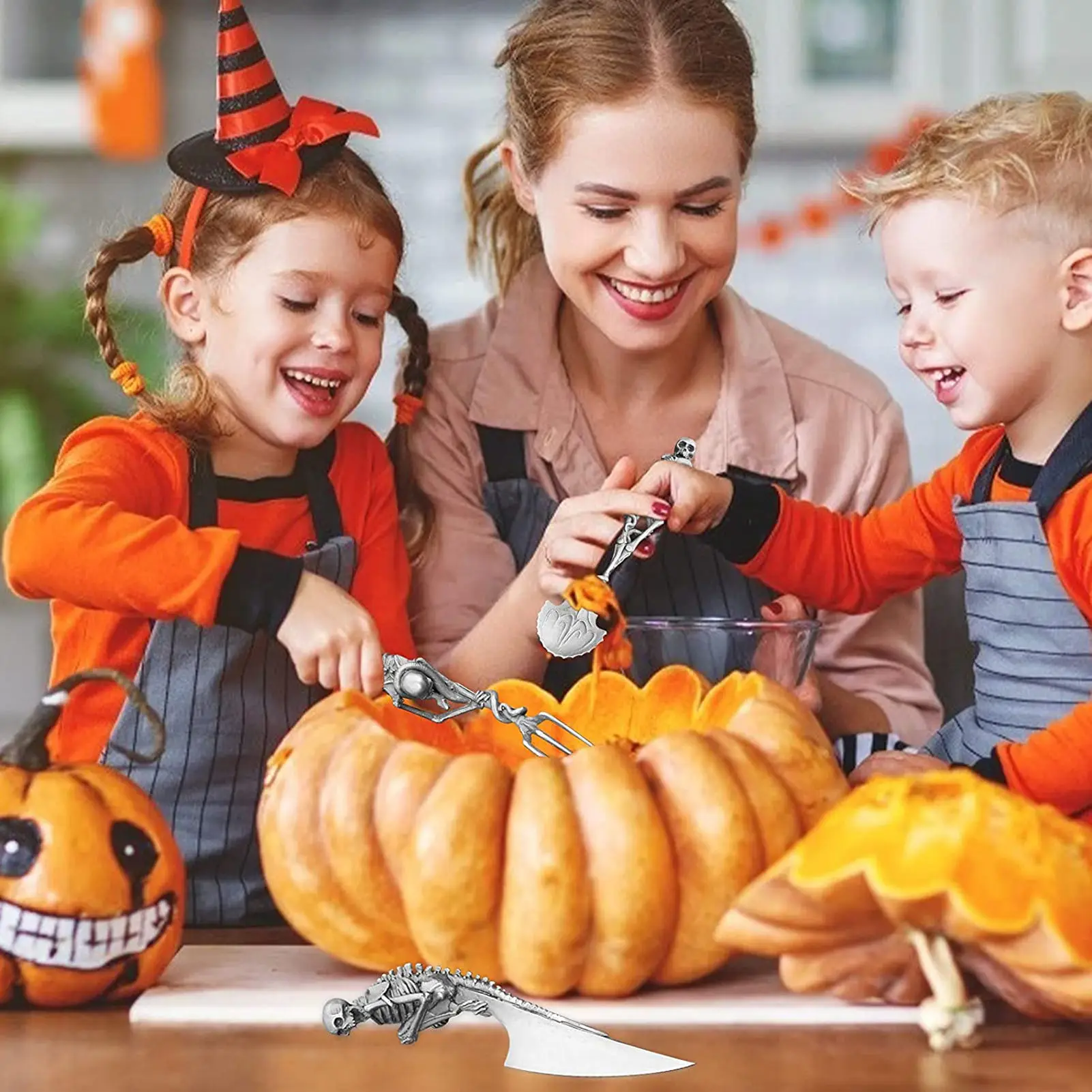 

Halloween Skeleton Cutlery Set Metal Flatware Tableware Skeletal Fork Knife Spoon Halloween Party Tabletop Ornaments Vividly