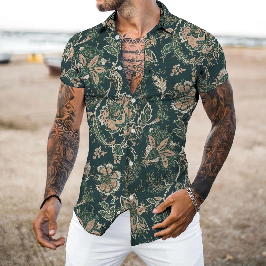 Men's Casual Business Shirts And Blouses Oversize Men Fashion Designer Print Short Sleeve Tops Male Social Formal Luxury Clothes