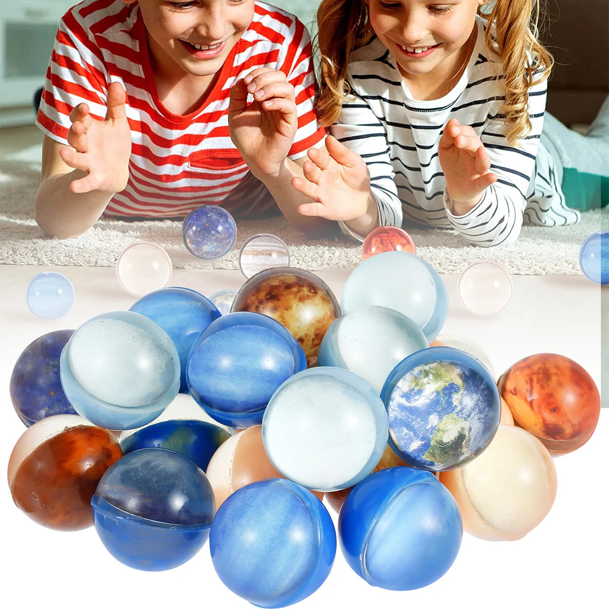 

24pcs Bouncy Balls 32 mm Space Sensory Balls High Elasticity Rubber Bouncing Balls Stress Relieve Eight Planets Themed Fidget Ba