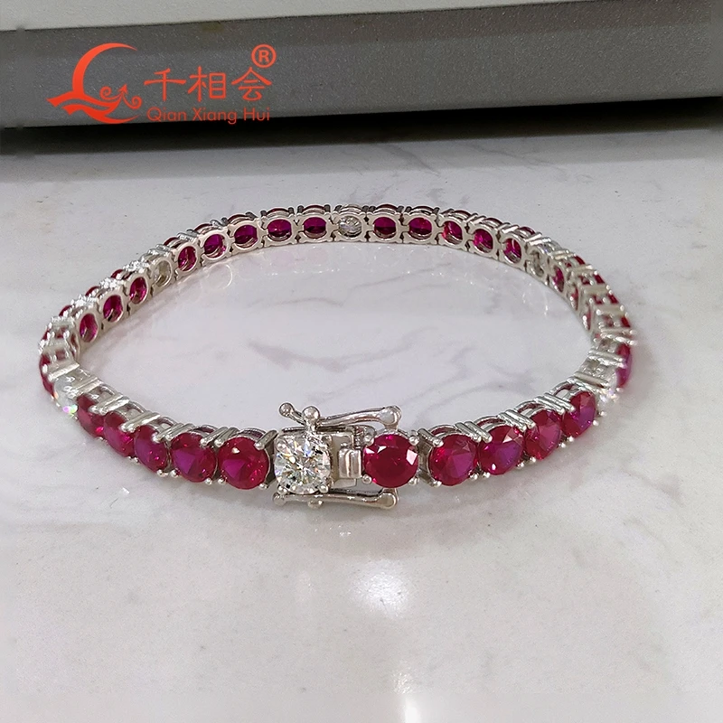 3mm 4mm 5mm 6.5mm artifical red color ruby  Tennis Bracelet S925 Silver white  Moissanite Iced Out  Bracelet chain fine jewelry