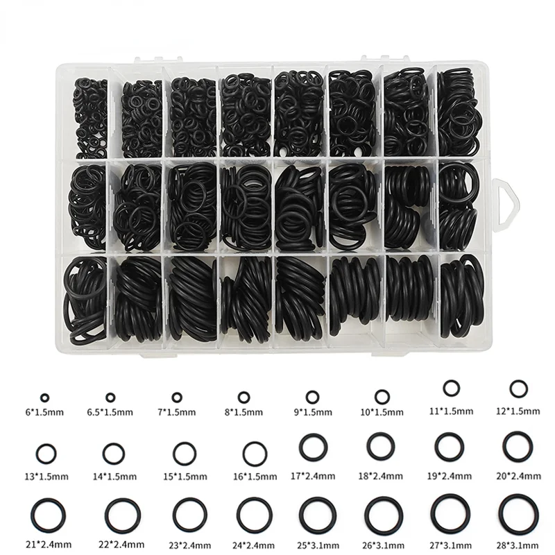 

1200 pcs/set Rubber O Ring Washer Seals Watertightness Assortment Different Size O-Ring Washer Seals With Plactic Box Kit Set