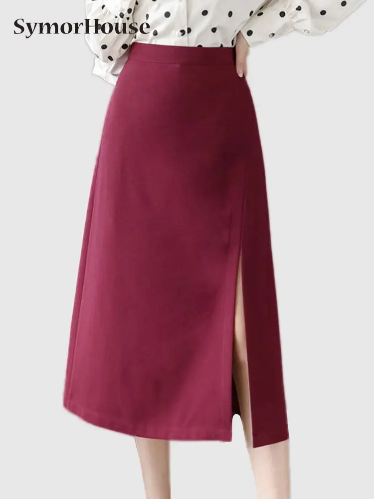

High Waist A-line Skirt Women New Arrival 2022 Summer Autumn Korean Style Black Blue All-match Elegant Long Split Skirts Female
