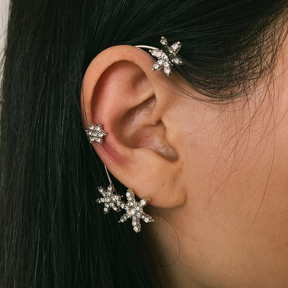 

Personality Butterfly Snowflake Clip Earrings Without Earhole Earclip Design Rear Hanging Surround Single Earrings for Women