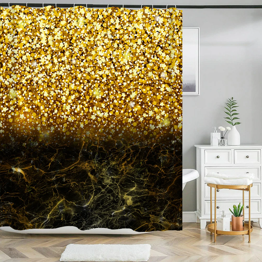 

Luxury Golden Marble Shower Curtain Home Decorative Waterproof Polyester Bathroom Curtain Waterproof Shower Curtain With 12 Hook