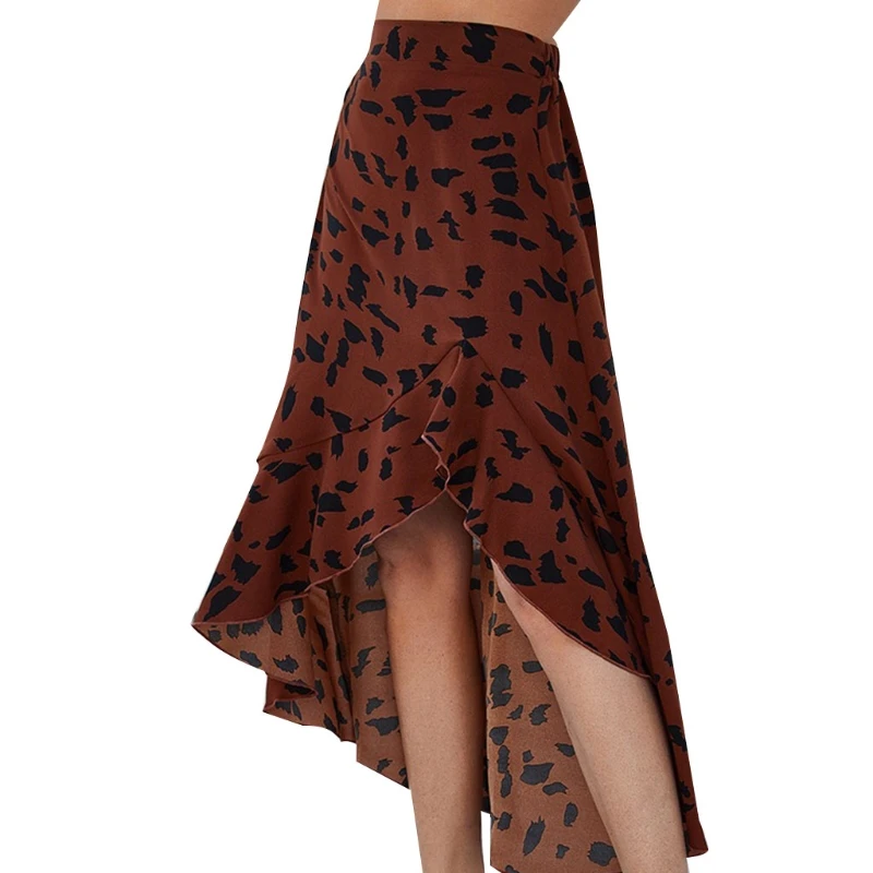 

Women Sexy High Waist Split Boho Dot Print Ruffle Irregular Midi Long Wrap Skirt