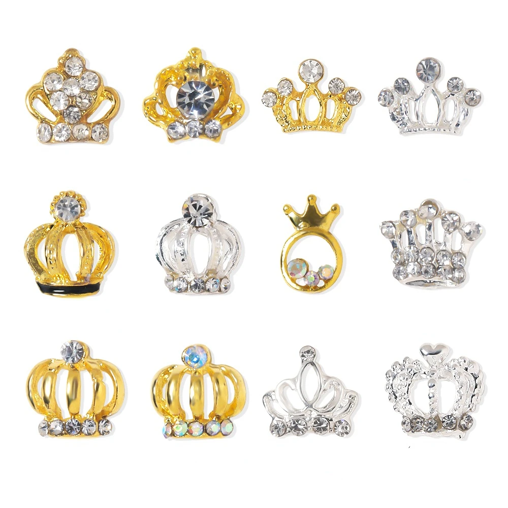 

10 шт., золотые и серебряные подвески для ногтей