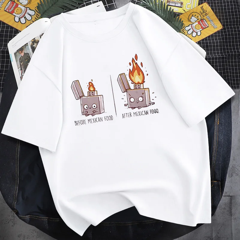 

Mexican Urban Lighter Print Women's Shirts T-Shirt Hipster 90S Harajuku Top Before After Mexican Food Vestidos Vintage T-Shirt