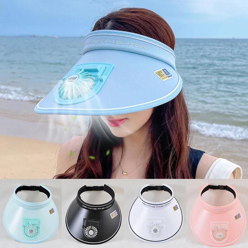

USB Charging Fan Summer Sun Hat with Fan Beach Hat Empty Cap Holiday Sunscreen Sunshade Bicycle Visor Womens Hat