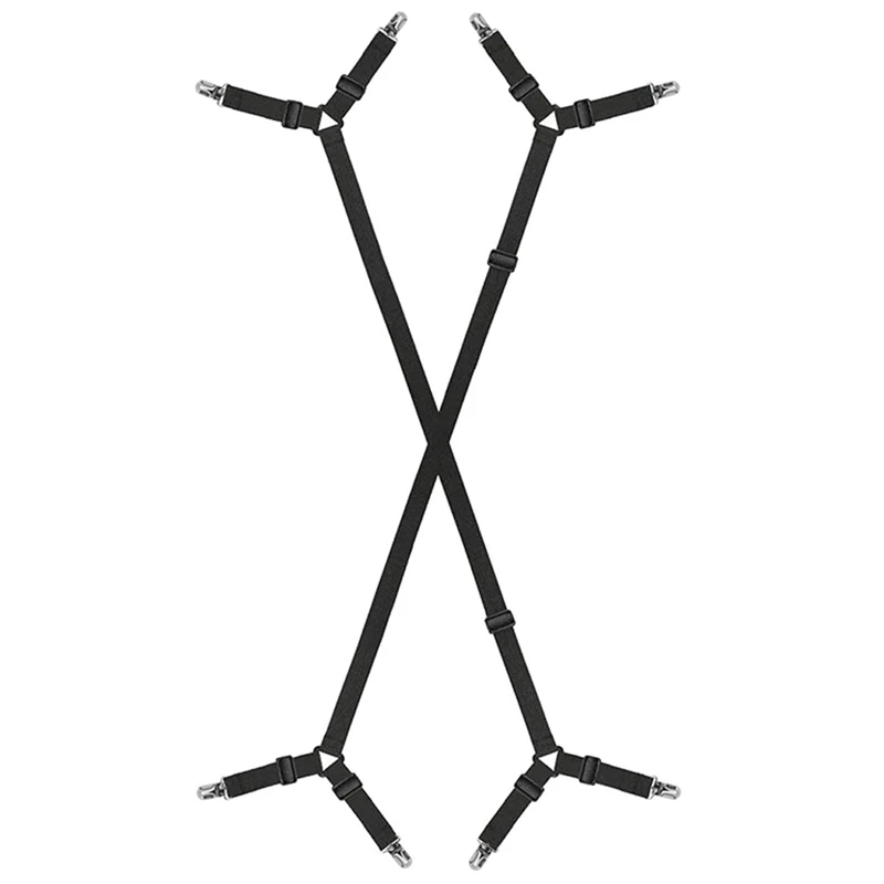 

Bed Sheet Holder Straps Adjustable Cross Bed Sheet Clip Elastic Band Fixed Sheet Fastener Strap Clip, 2Pcs/Set Black