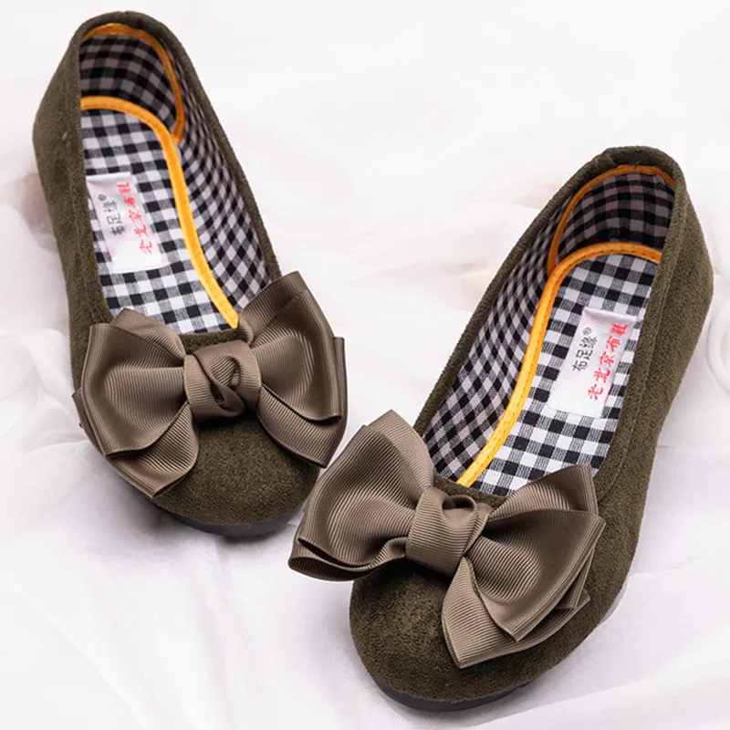 Women Flat Shoes Female Casual Loafers Shoes Slip on Flock Flats Fashion Bowtie Female Spring Autumn Soft Office Party Shoes