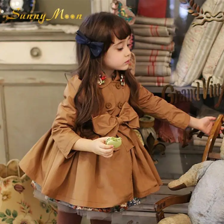 

Fashion baby girl Spring and autumn medium long coat belt windbreaker children's clothes girl coat